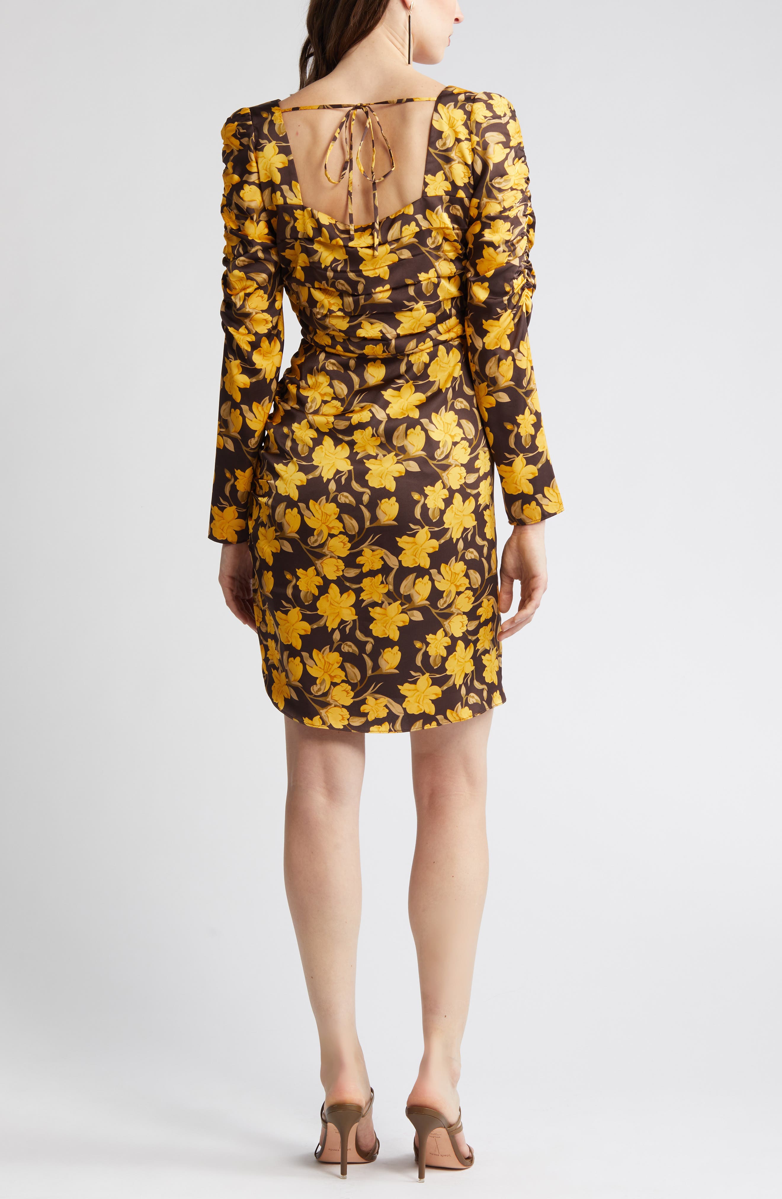 Floral Shirred Long Sleeve Minidress