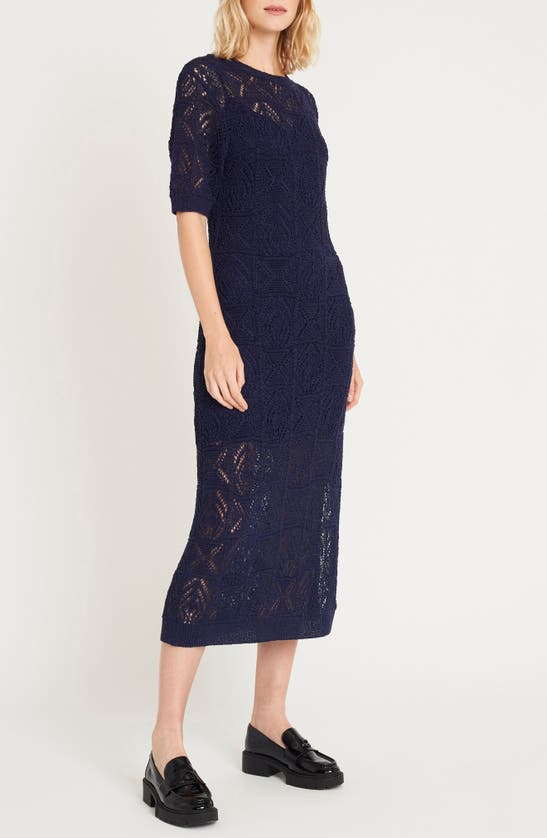 Shop Luxely Ash Pointelle Stitch Sweater Dress In Evening Blue