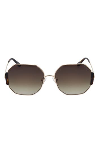 Guess 60mm Geometric Sunglasses In Gold/gradient Brown