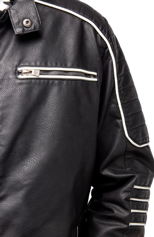 X-ray Faux Leather Hooded Moto Jacket With Faux Fur Lining In Black/white