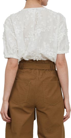 Floral Texture Front Button Cotton Top