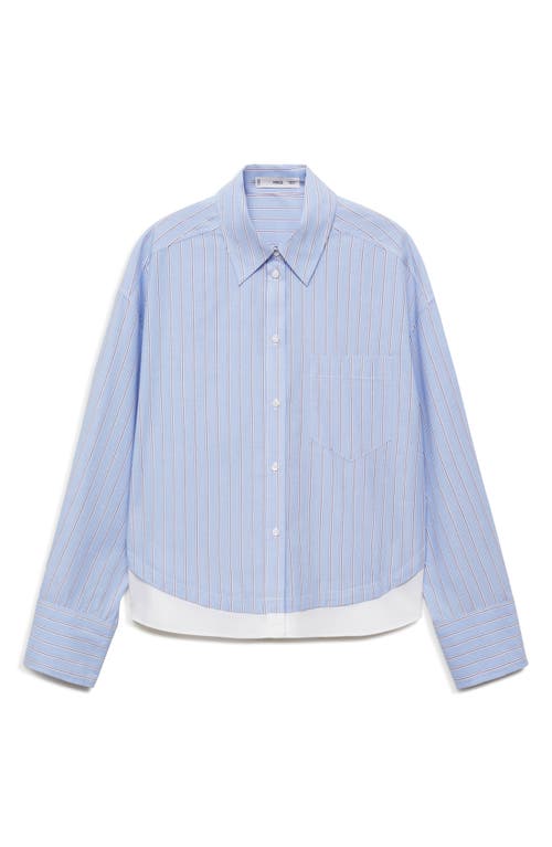 Shop Mango Stripe Layered Button-up Shirt In Sky Blue