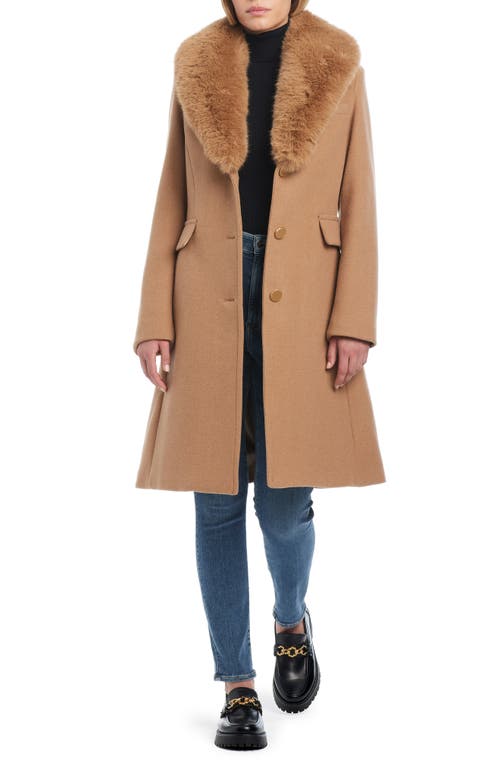 Shop Kate Spade New York Wool Blend Coat With Removable Faux Fur Collar In Camel