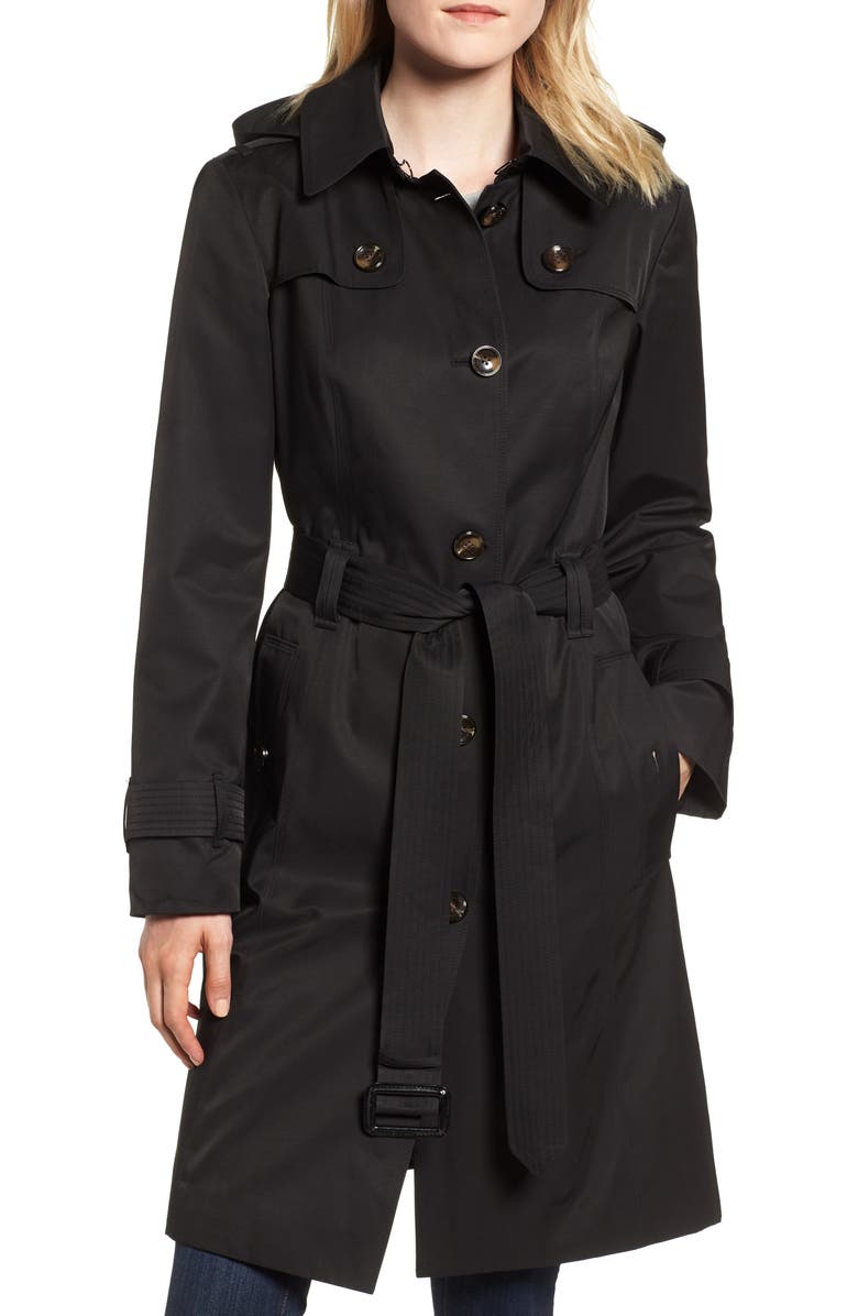 LONDON FOG Knee Length Trench Coat, Main, color, Black