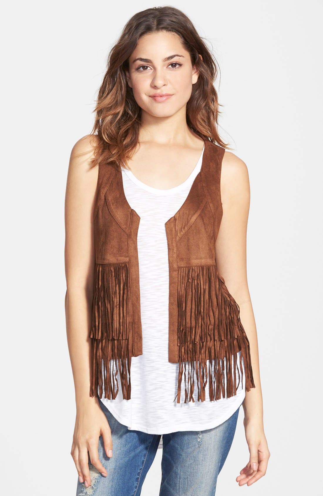 Paper Crane Faux Suede Fringe Vest (Juniors) Nordstrom