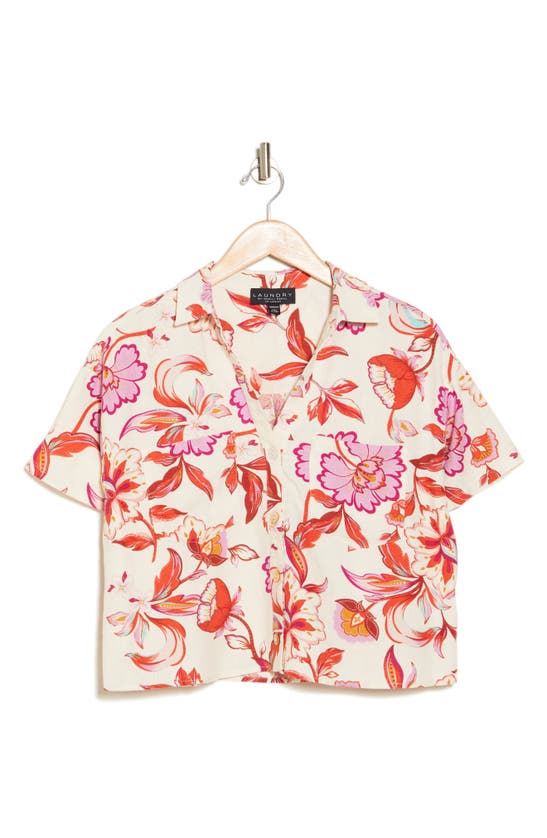 Laundry By Shelli Segal Floral Print Crop Button-up Shirt In Coral Floral