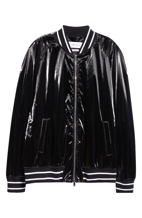 Shop Alexander Mcqueen Oversize Liquid Satin Bomber Jacket In Black