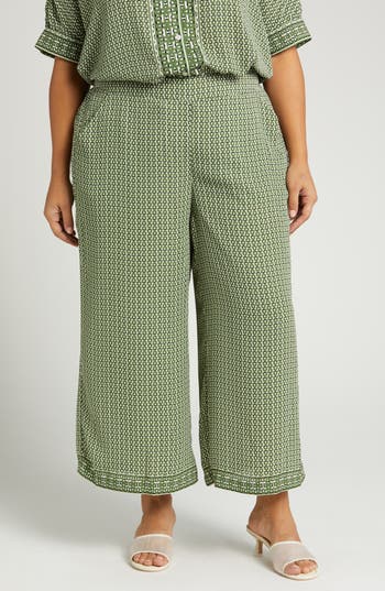 Max Studio Crop Wide Leg Pants In Olive/cream Dolly Chains