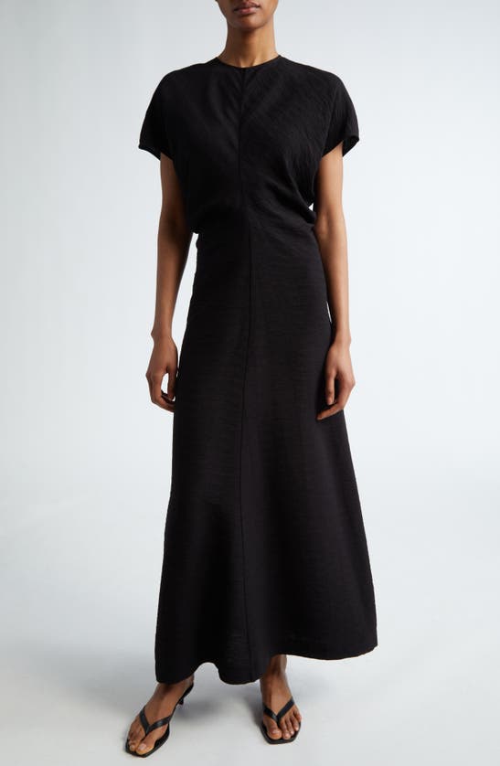 Shop Totême Crinkle Texture Knit Maxi Dress In Black