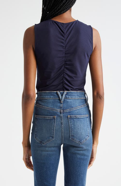 Shop Veronica Beard Neeta Center Ruched Sleeveless Knit Top In Navy