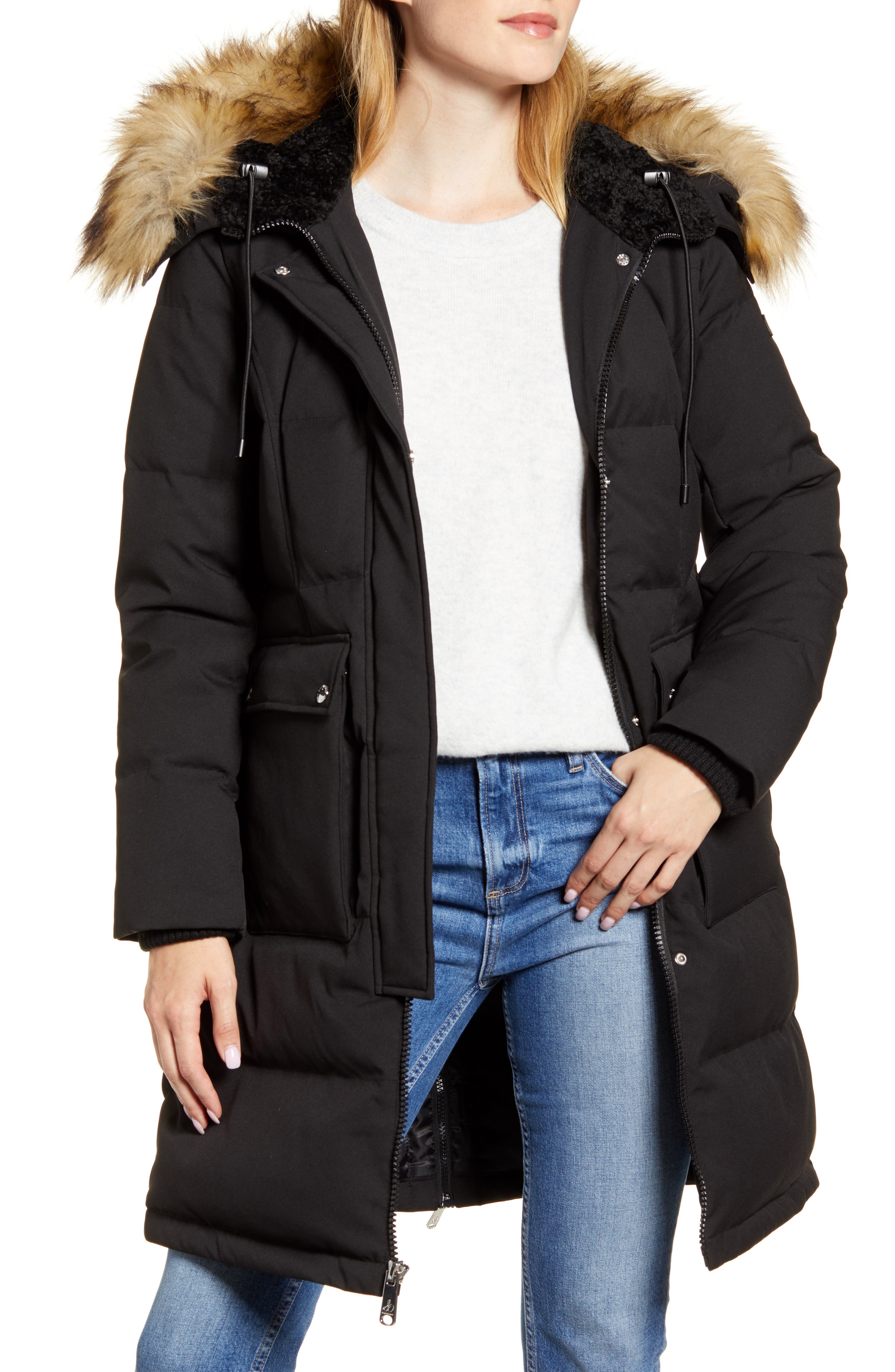 Sam Edelman Down & Feather Puffer Coat with Faux Fur Trim | Nordstrom