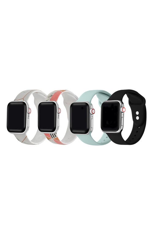 Shop The Posh Tech Assorted 4-pack Silicone Apple Watch® Watchbands In Marble/coral/seafoam
