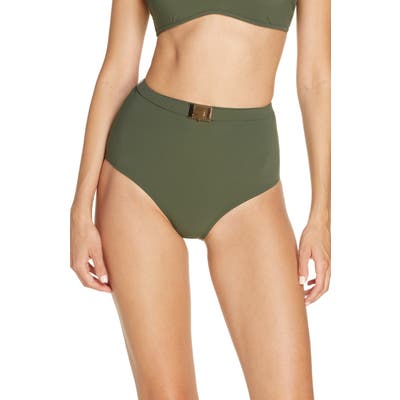 Tory Burch High Waist Bikini Bottoms, Green