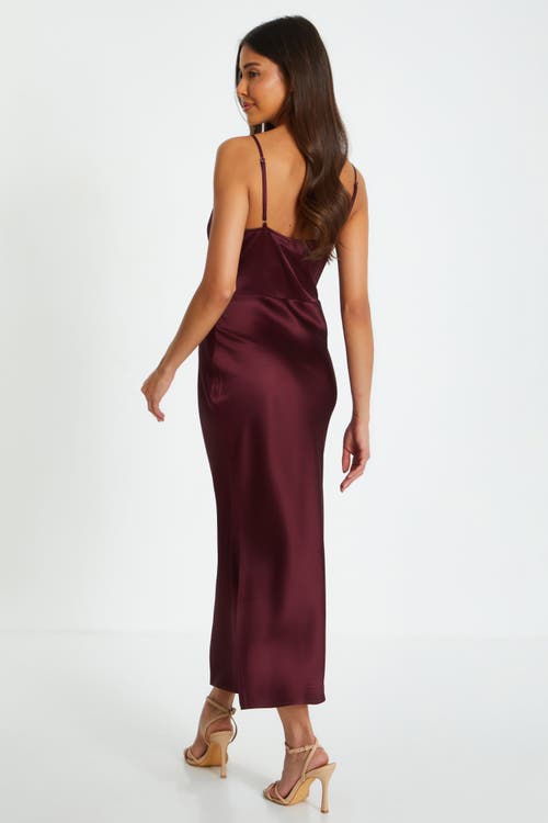 Shop Quiz Satin V Neck Slip Maxi Dress In Wine