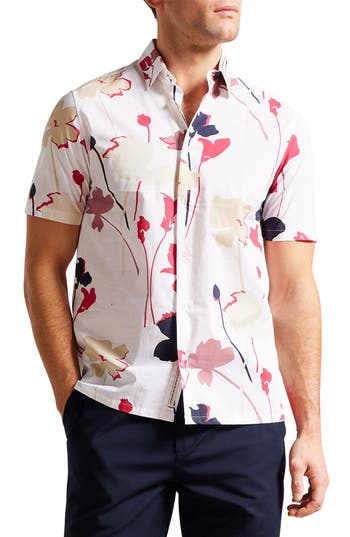 Shop Ted Baker London Short Sleeve Cotton Button-up Shirt In White