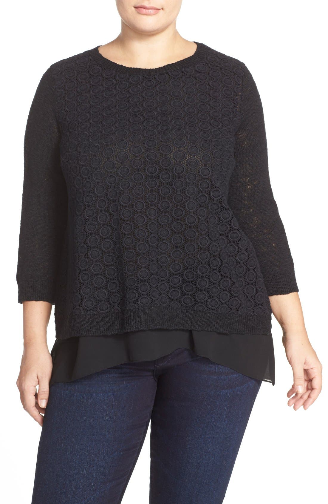 Lucky Brand Mixed Media Layered Look Sweater (Plus Size) Nordstrom