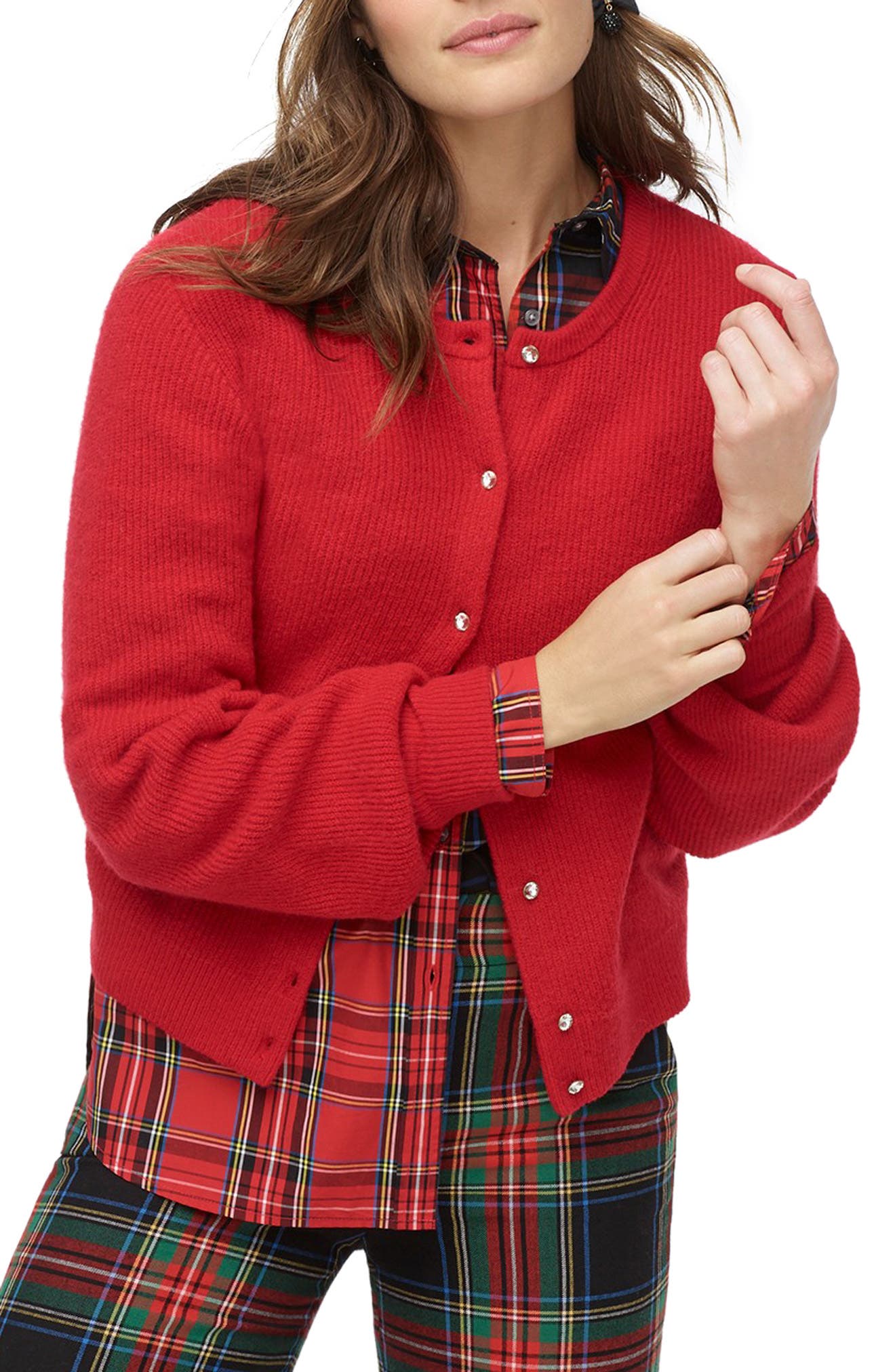 j crew red cardigan