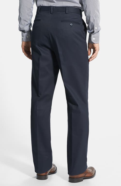 Berle Flat Front Classic Fit Cotton Dress Pants Navy at Nordstrom, X Unhemmed