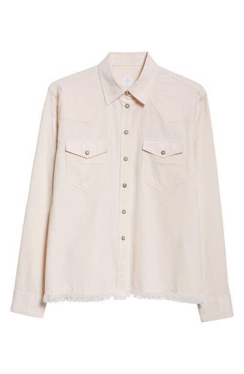 Shop Eleventy Raw Hem Western Shirt In Sand