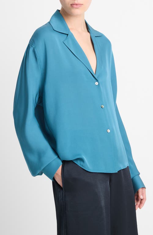 Shop Vince Dolman Sleeve Silk Button-up Top In Blue Waltz