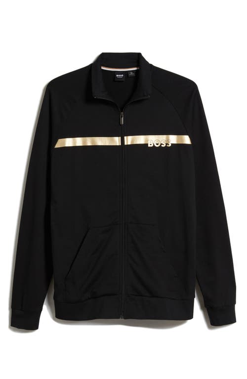 Shop Hugo Boss Boss Authentic Chest Stripe Cotton Zip Jacket In Black