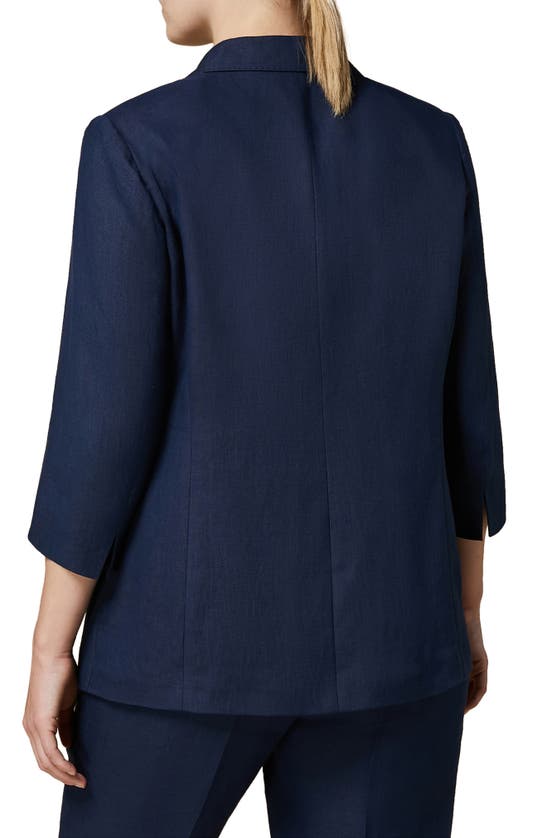 Shop Marina Rinaldi Catwalk Yarn Dyed Three-quarter Sleeve Linen Blazer In Ultramarine