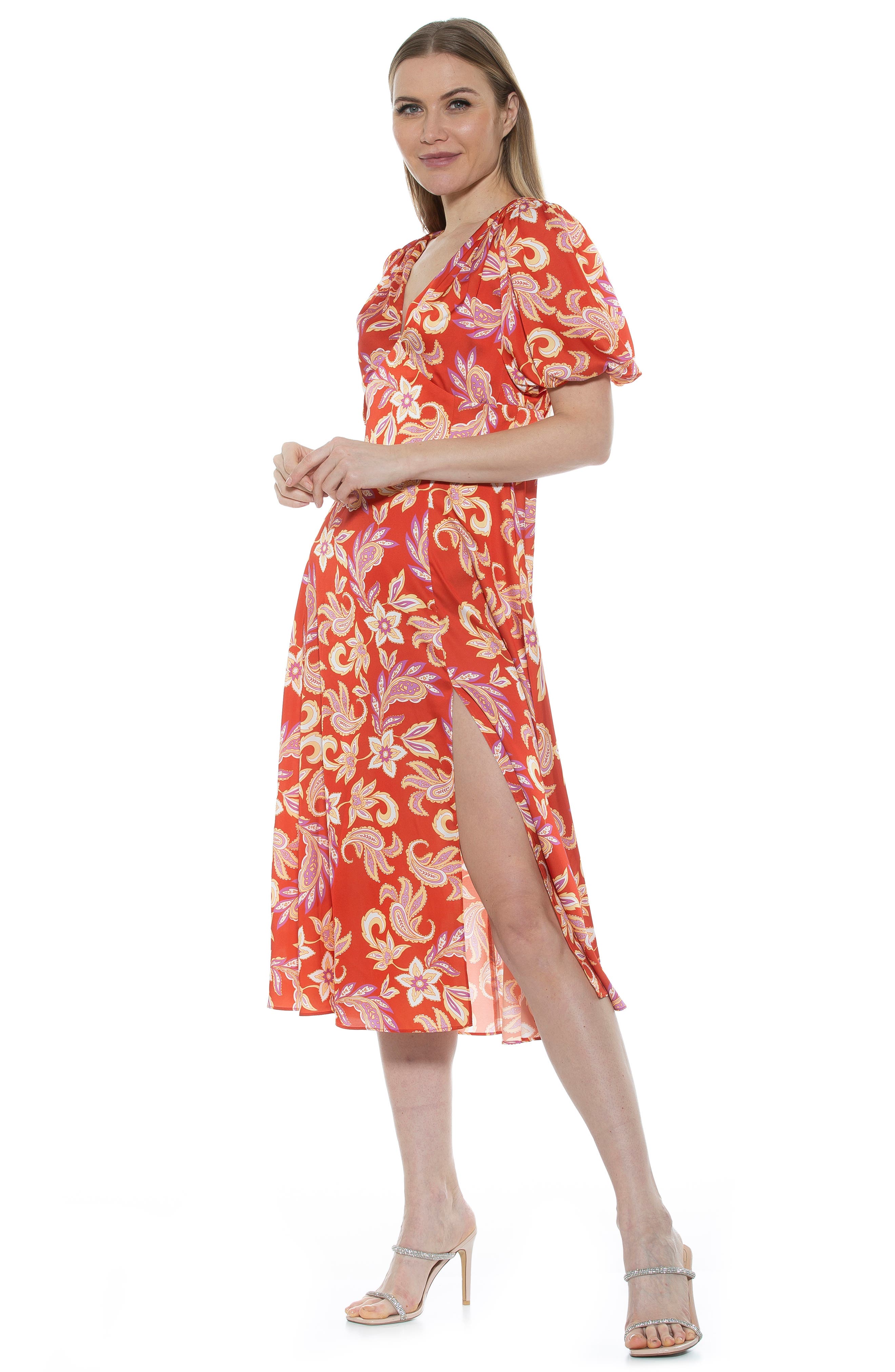 Alexia Admor VNeck Puff Sleeve Midi Dress Nordstromrack