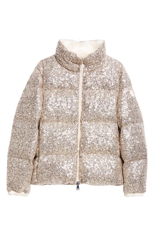 Shop Moncler Anternes Sequin Down Puffer Jacket In Yellow Gold