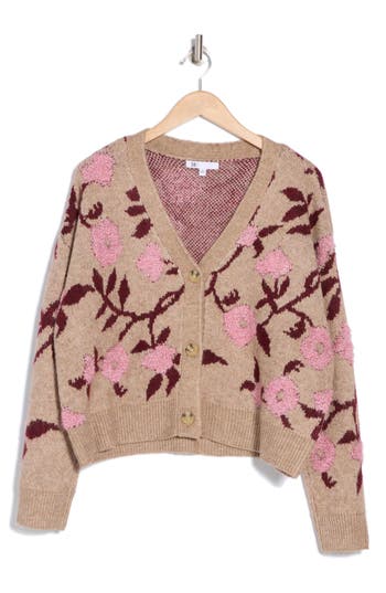 Dr2 By Daniel Rainn Floral Cardigan In Burgundy