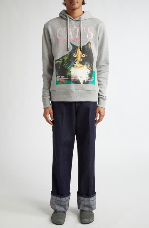 Shop Jw Anderson Cat Graphic Hoodie In Mid Grey Melange