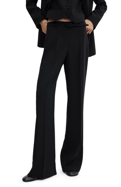 MANGO Belted Wide Leg Ankle Pants Black at Nordstrom,