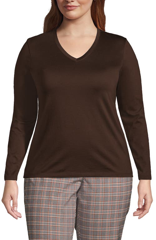 Shop Lands' End Plus Size Relaxed Supima Cotton Long Sleeve V-neck T-shirt In Rich Coffee