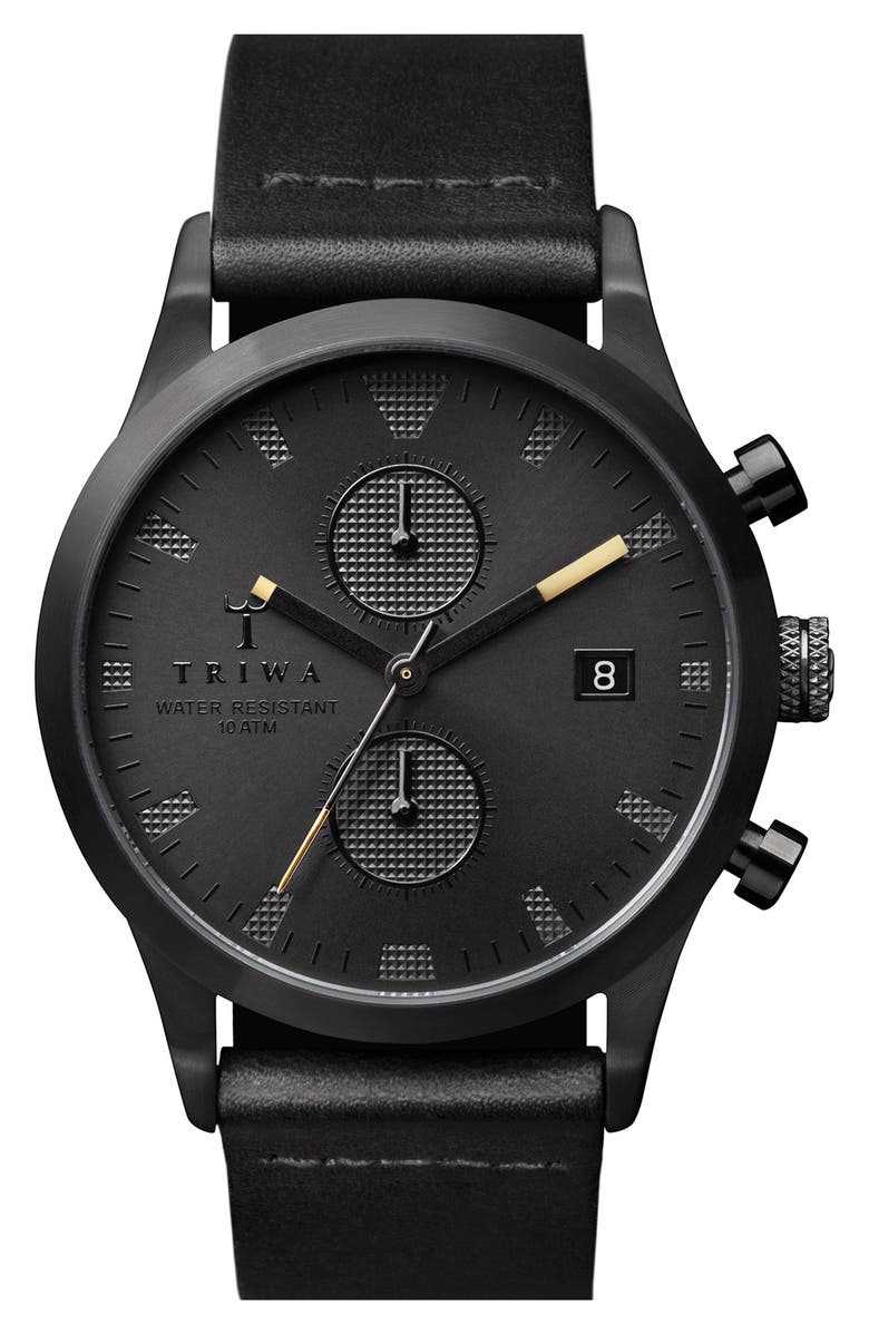 TRIWA Sort of Black Chronograph Leather Strap Watch, 38mm | Nordstrom