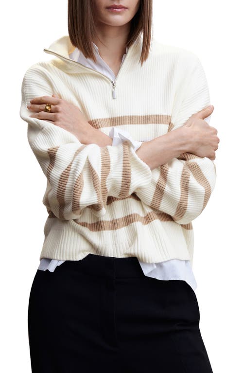 Mango Stripe Quarter Zip Pullover Sweater In Neutral