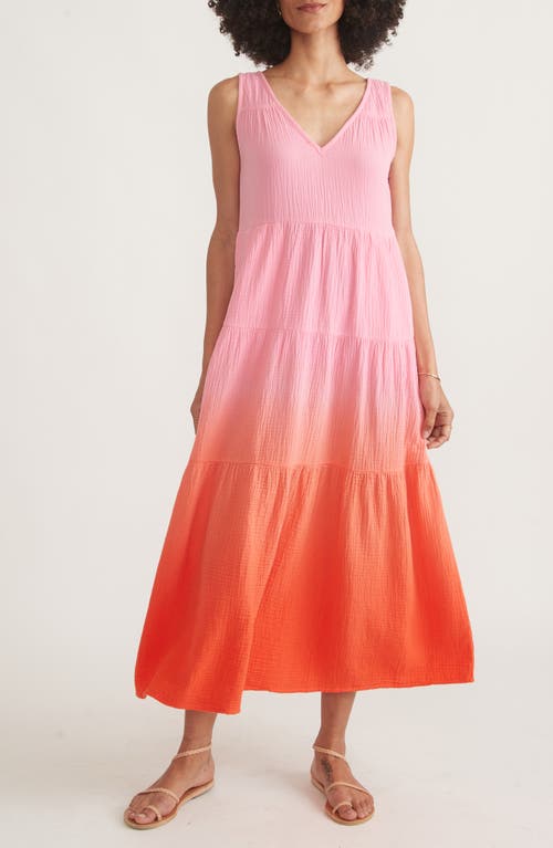 Corinne Ombré Cotton Gauze Midi Dress in Pink Dip Dye