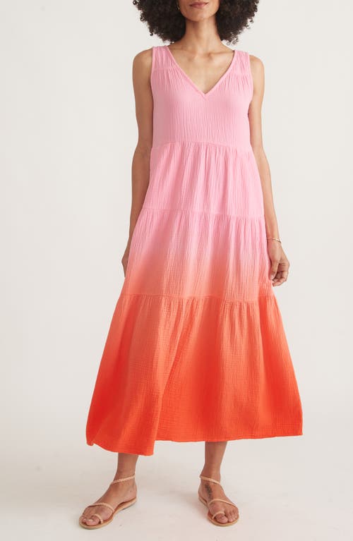 Shop Marine Layer Corinne Ombré Cotton Gauze Midi Dress In Pink Dip Dye