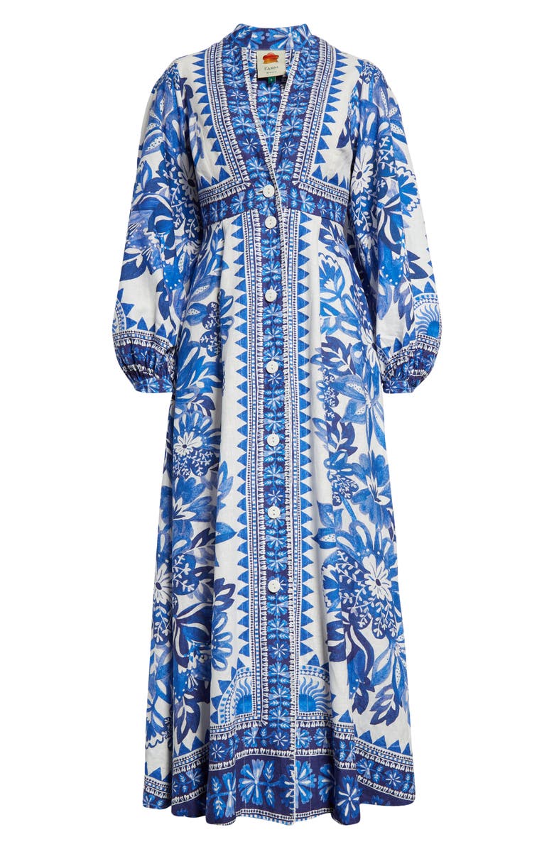 FARM Rio Flora Tapestry Long Sleeve Linen Blend Shirtdress | Nordstrom