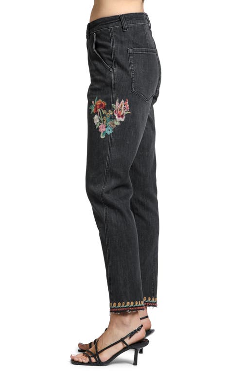 Shop Apny Floral Embroidered Mid Rise Slouchy Jeans In Black