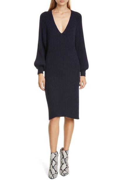 Click to view more detailed imagery on our partner's website Eleven Six Ines Long Sleeve Alpaca Blend Sweater Dress In Navy Black Combo