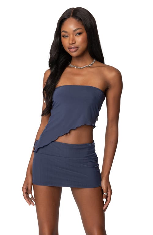 Shop Edikted Vivi Strapless Asymmetric Mesh Top In Blue
