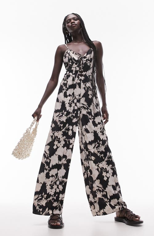 TOPSHOP TOPSHOP FLORAL LACE-UP WIDE LEG JUMPSUIT 