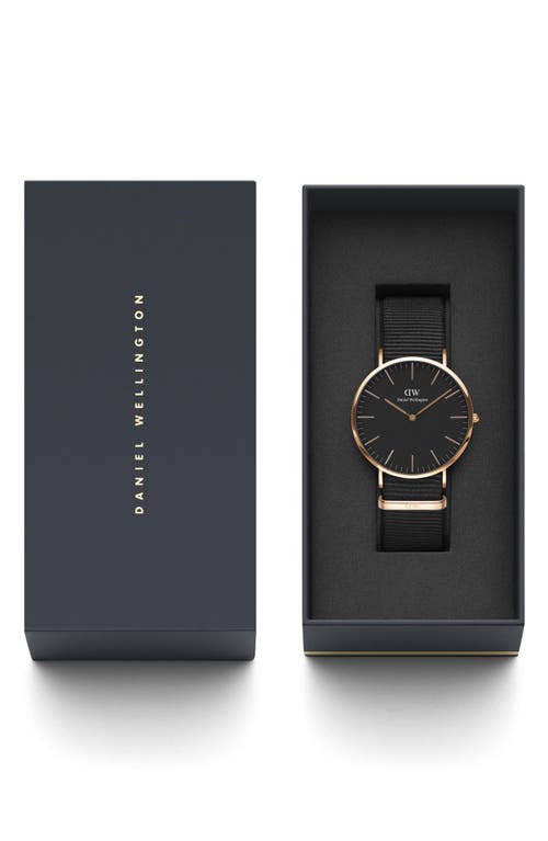 Daniel Wellington Men's Classic Cornwall Black Polyester Watch 40mm In Rose Gold/black