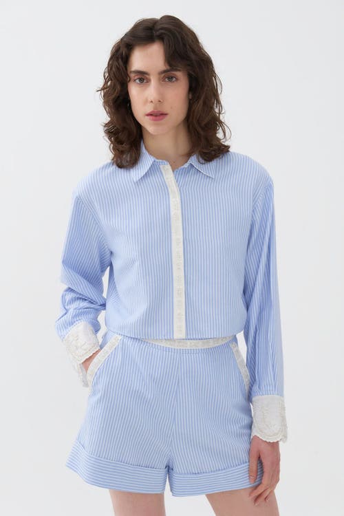 Shop Nocturne Striped Crop Shirt In Blue