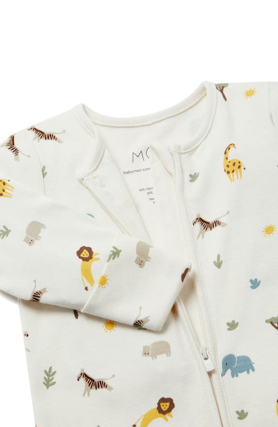 Mori Clever Safari Print Zip Fitted One-piece Footie Pajamas In Safari