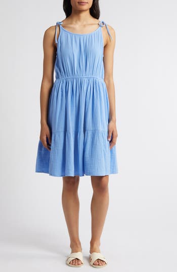 Caslon Tiered Cotton Gauze Sundress In Blue Cornflower