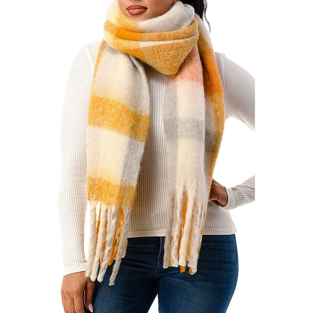 Marcus Adler Fringe Plaid Scarf In Marigold