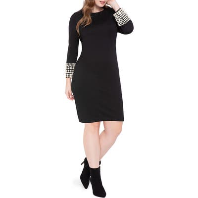 Plus Size Eloquii Pearl Cuff Long Sleeve Dress, Black