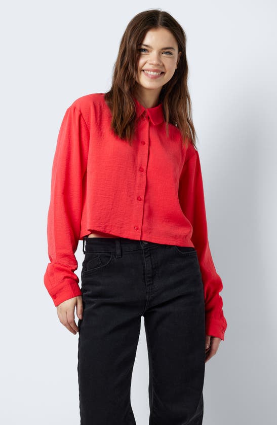 Shop Noisy May Kara Crop Button-up Shirt In Bittersweet