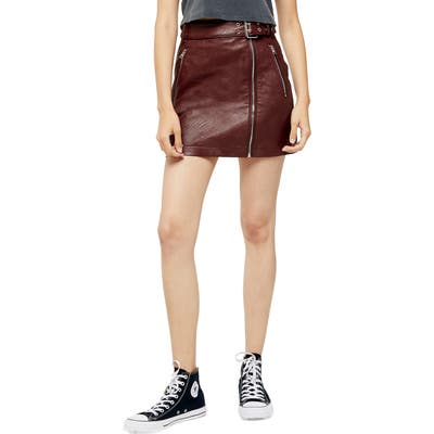 Petite Topshop Hardware Faux Leather Miniskirt, P US (fits like 14P) - Burgundy