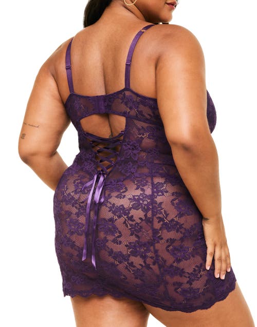 Shop Adore Me Brielle Babydoll & G-string Set Lingerie In Dark Purple